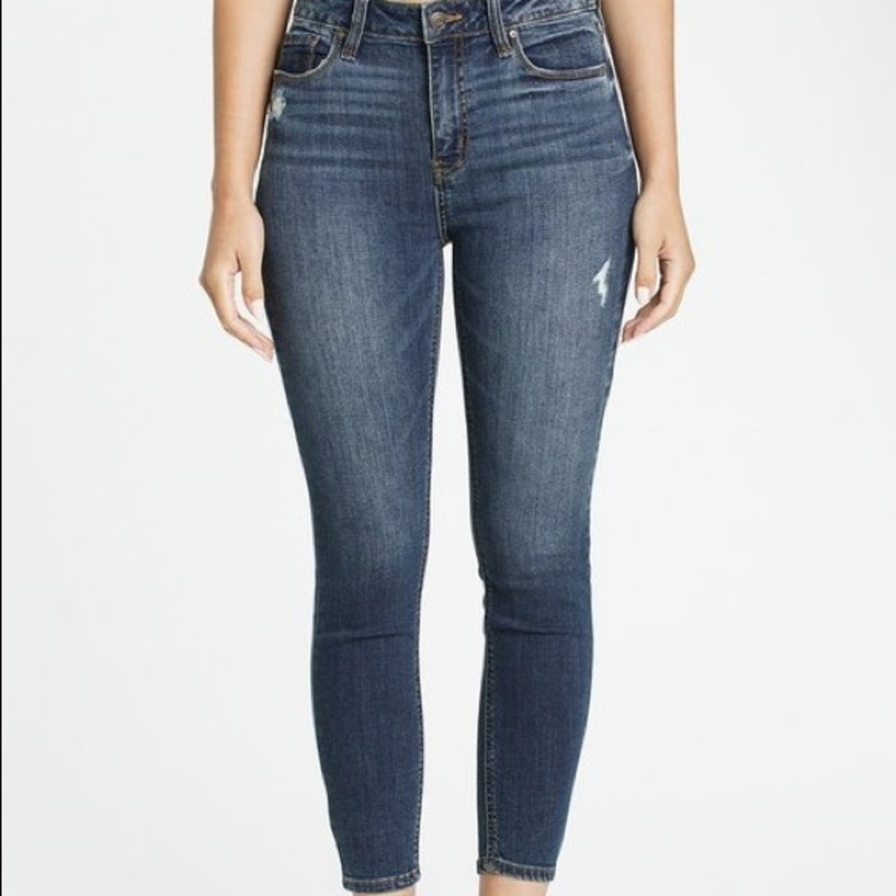 Eunina Clara High Rise Skinny Crop Cropped Blue Jeans Denim Stretch  He’s Size 7